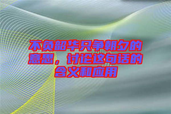 不負(fù)韶華只爭(zhēng)朝夕的意思，討論這句話的含義和應(yīng)用
