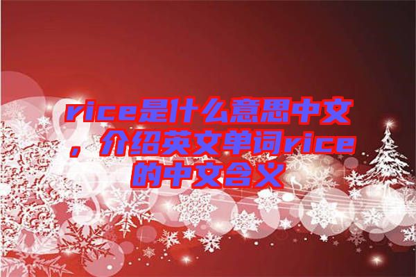 rice是什么意思中文，介紹英文單詞rice的中文含義