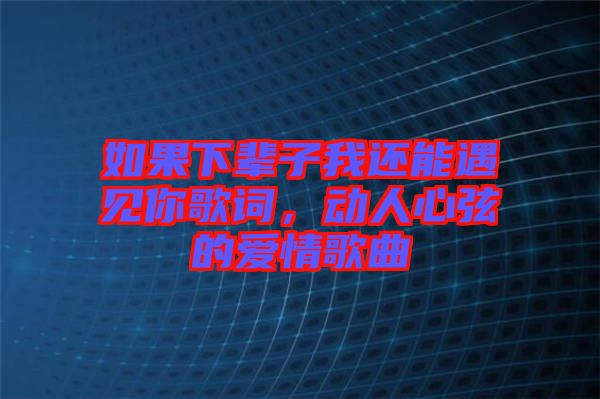 如果下輩子我還能遇見你歌詞，動(dòng)人心弦的愛情歌曲