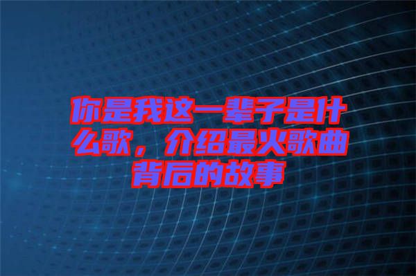 你是我這一輩子是什么歌，介紹最火歌曲背后的故事