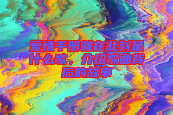 愛(ài)情手冊(cè)就在此刻是什么歌，介紹歌曲背后的故事