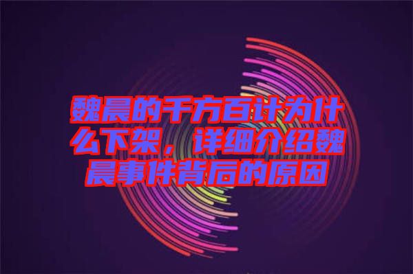魏晨的千方百計為什么下架，詳細介紹魏晨事件背后的原因