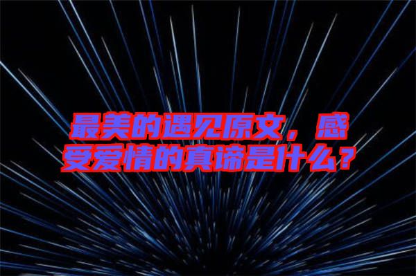 最美的遇見(jiàn)原文，感受愛(ài)情的真諦是什么？