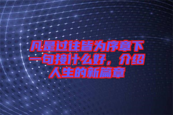 凡是過往皆為序章下一句接什么好，介紹人生的新篇章
