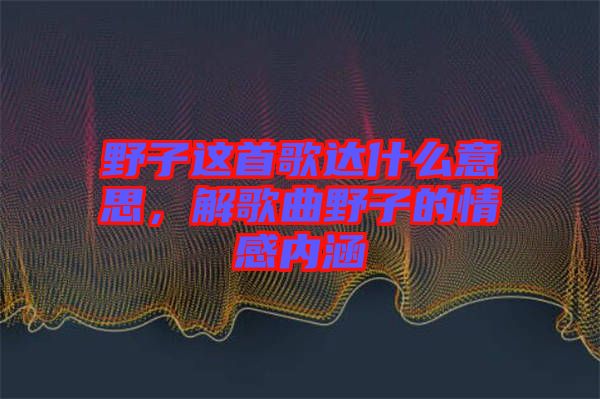 野子這首歌達(dá)什么意思，解歌曲野子的情感內(nèi)涵