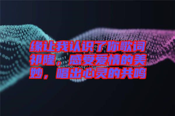 緣讓我認識了你歌詞祁隆，感受愛情的美妙，唱出心靈的共鳴