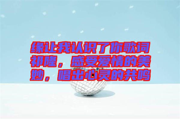 緣讓我認(rèn)識(shí)了你歌詞祁隆，感受愛(ài)情的美妙，唱出心靈的共鳴