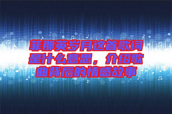 菲那英歲月這首歌詞是什么意思，介紹歌曲背后的情感故事
