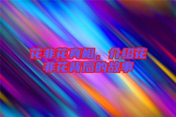 花非花真相，介紹花非花背后的故事
