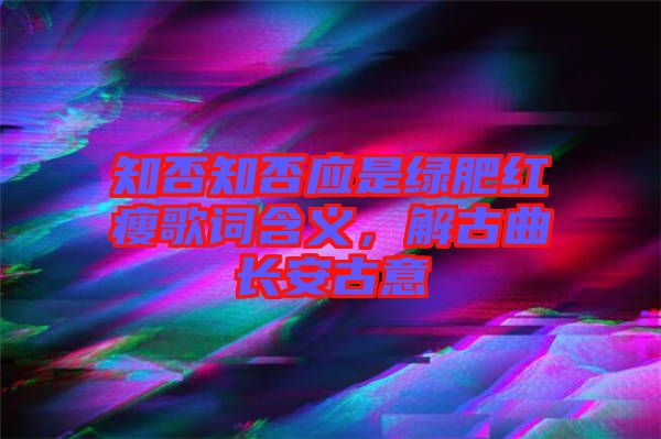 知否知否應(yīng)是綠肥紅瘦歌詞含義，解古曲長安古意