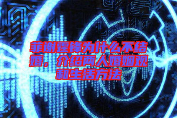 菲謝霆鋒為什么不結(jié)婚，介紹兩人婚姻觀和生活方法
