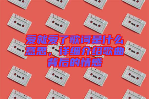 愛就愛了歌詞是什么意思，詳細介紹歌曲背后的情感