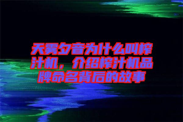 天霧夕音為什么叫榨汁機，介紹榨汁機品牌命名背后的故事