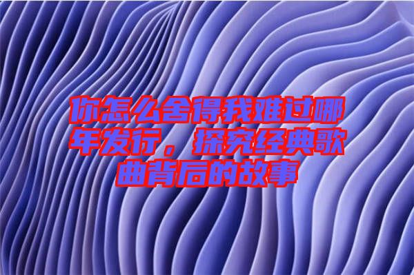 你怎么舍得我難過哪年發(fā)行，探究經(jīng)典歌曲背后的故事