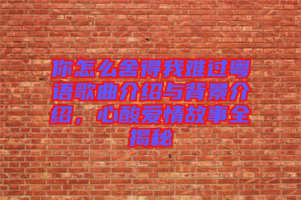 你怎么舍得我難過(guò)粵語(yǔ)歌曲介紹與背景介紹，心酸愛(ài)情故事全揭秘