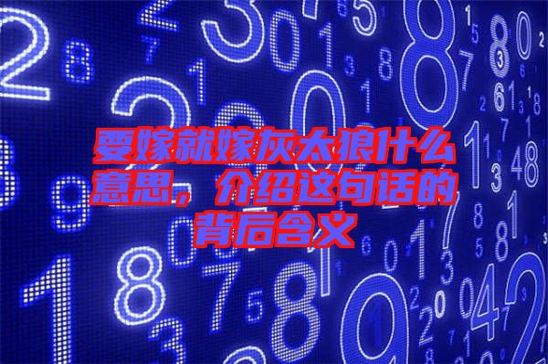 要嫁就嫁灰太狼什么意思，介紹這句話的背后含義