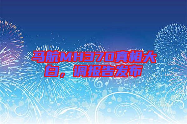 馬航MH370真相大白，調(diào)報告發(fā)布