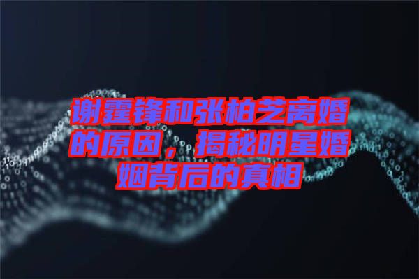 謝霆鋒和張柏芝離婚的原因，揭秘明星婚姻背后的真相
