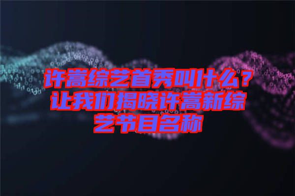 許嵩綜藝首秀叫什么？讓我們揭曉許嵩新綜藝節(jié)目名稱(chēng)