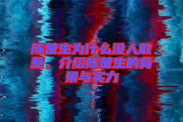 陳楚生為什么沒人敢惹，介紹陳楚生的背景與實力